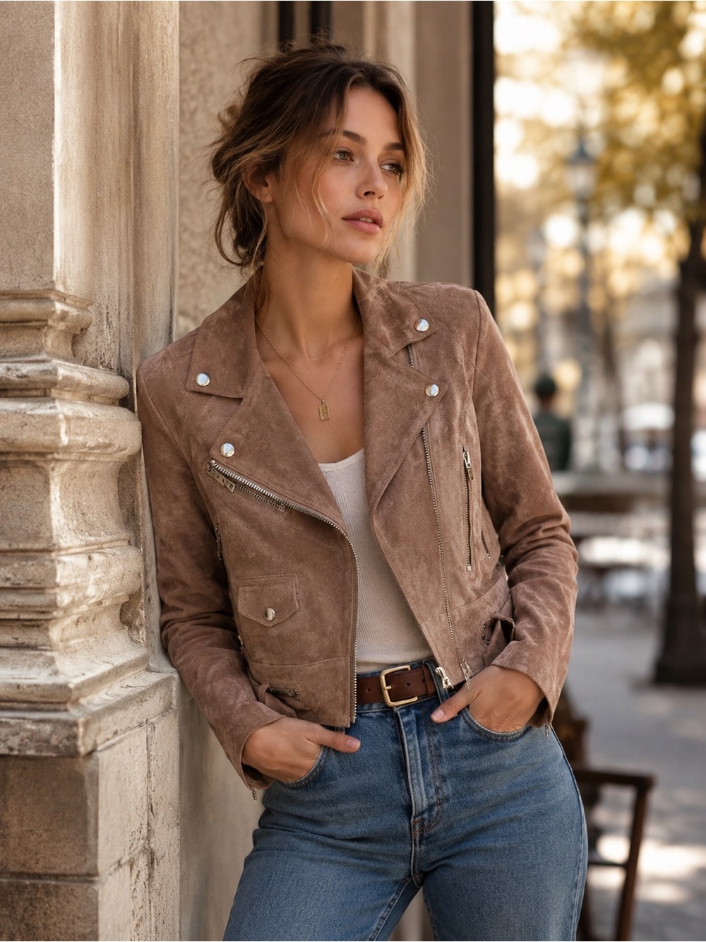 Blank NYC Faux Suede Moto Jacket - Brown Taupe Sz S - Picture 1 of 6